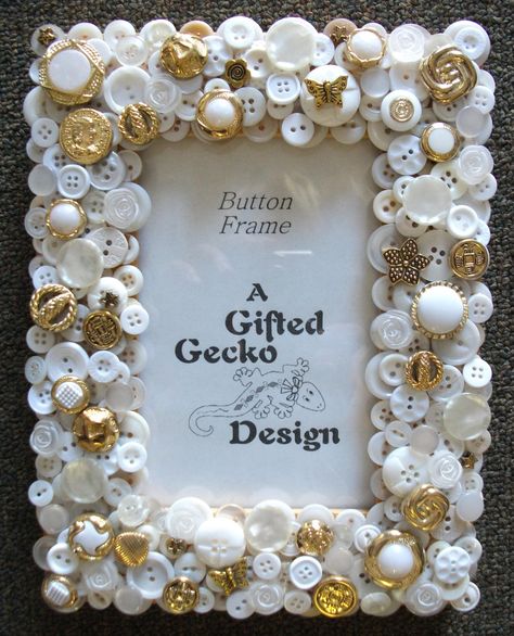 My own creation... Button Frame by The Gifted Gecko in Mesa, AZ Button Picture Frames, Button Art Projects, Buttons Crafts Diy, Jeweled Picture Frame, Summertime Crafts, Old Jewelry Crafts, Costume Jewelry Crafts, Picture Frame Crafts, Vintage Jewelry Ideas