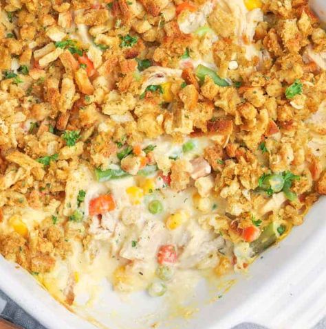 Authentic Amish Chicken Dressing Casserole – Visit The Amish October Dinner, Chicken And Dressing Casserole, Turkey Casserole Recipe, Amish Chicken, Chicken Dressing, Chicken Stuffing Casserole, Chicken Stuffing, Country Turkey, Peas And Carrots