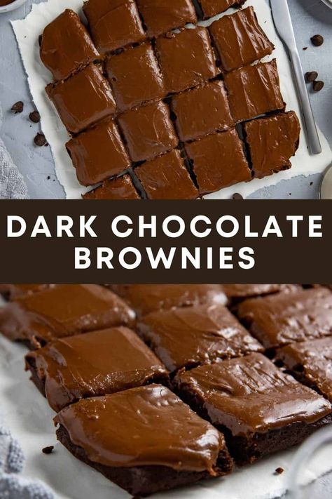 Brownies With Chocolate Frosting, Chocolate Icing For Brownies, Brownies With Frosting, Dark Chocolate Brownies Recipe, Chewy Brownies Recipe, Chocolate Brownies Recipe, Dark Chocolate Desserts, Dark Chocolate Frosting, Brownie Frosting