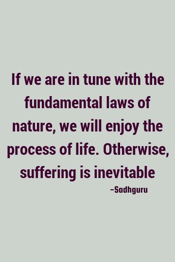 If we are in tune with the fundamental laws of nature, we will enjoy the process of life. Otherwise, suffering is inevitable    #suffering In Tune With Nature, Laws Of Nature, Nature Quote, Divine Goddess, Enjoy The Process, Goddess Energy, S Diary, Why Do People, Nature Quotes