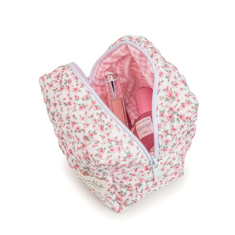 Peony - Mini Bag - Moon Nude Gingham Interior, Preppy Makeup Bag, Mini Makeup Bag, Cute Makeup Bags, Large Makeup Bag, Country Shop, Vanity Bag, Mini Makeup, Quilted Pattern