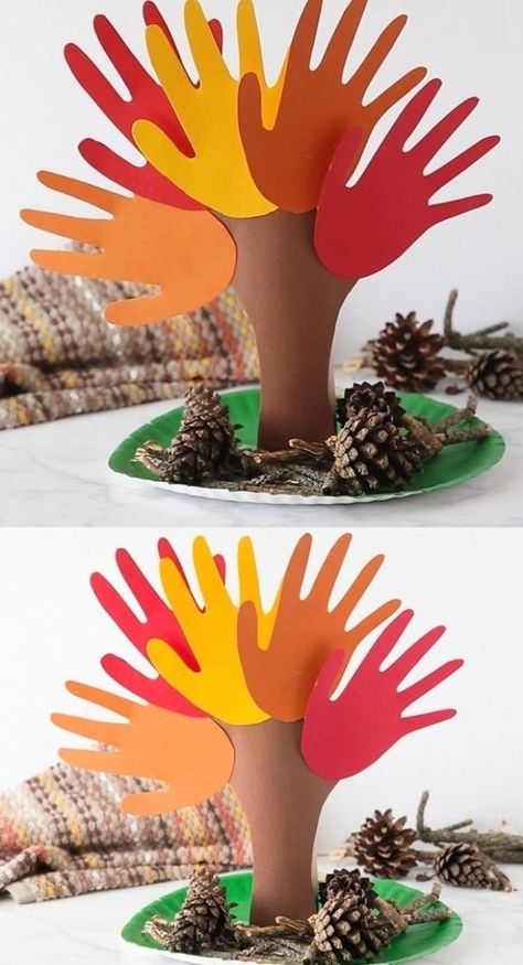 Handprint Tree Craft, Handprint Tree, Kids Fall Crafts, Easy Fall Crafts, Thanksgiving Crafts For Kids, Tree Craft, Easy Halloween Crafts, Daycare Crafts, Fall Crafts For Kids