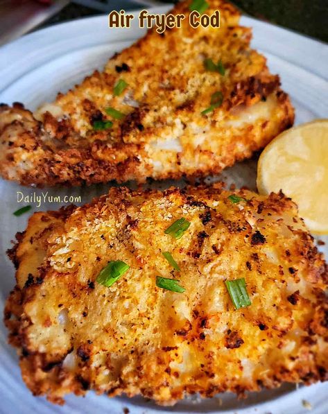 Crispy and Flaky Air Fryer Breaded Cod Air Fryer Cod Recipe, Air Fryer Cod, Crispy Fried Fish, Daily Yum, Breaded Cod, Cod Dishes, Air Fryer Fish Recipes, Cod Fish Recipes, Fried Cod