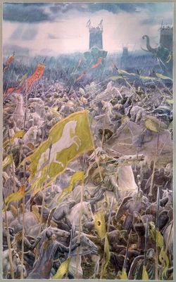 Alan Lee - Battle of the Pelennor Fields Alan Lee Art, Tolkien Artwork, Lord Of Rings, Minas Tirith, Alan Lee, John Howe, Roi Arthur, Middle Earth Art, Tolkien Books