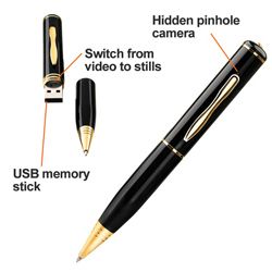 Have you ever wished that you were a secret agent with all those too cool gadgets? You can now start your arsenal of spy gadgets with a spy pen camera. The Swann DVR-421 PenCam is a fully functional black ballpoint pen that has a hidden pinhole camera. The PenCam can take both still pictures and video clips. Spy Pen Camera, Still Pictures, Wireless Spy Camera, Gadgets Électroniques, Pen Camera, Mini Video, Camera Recorder, Spy Gear, Pinhole Camera