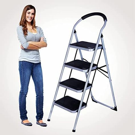 Home-Eco Ultra Wide 4-Step Anti Skid Foldable Ladder for Indoor and Outdoor Purpose | 3 Years Warranty (4 Step) : Amazon.in: Home Improvement Foldable Ladder, Balcony Makeover, Safety Ladder, Best Ladder, Metal Steps, Ultra Wide, Balcony, Home Improvement, Furniture