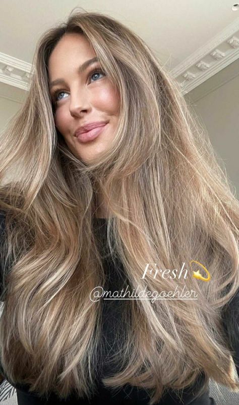 Mathilde Goehler Hair, Pink Skin Hair Color, Cool Light Brown Hair With Highlights, Hair Color For Light Skin Tone Blue Eyes, Cool Tone Dark Blonde, Level 6 Blonde, Soft Autumn Hair Color Blonde, Cool Toned Bronde Haircolor, Golden Dark Blonde Hair