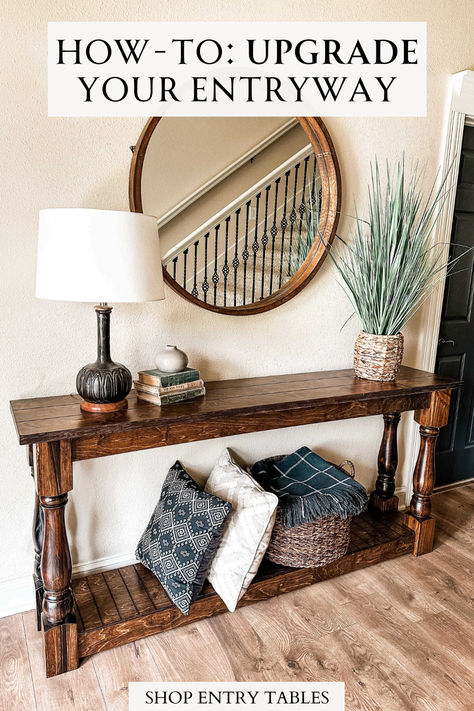 The entryway is the most important room in a house. It's the first thing you and your guests see when entering. Elevate your space with our entryway tables! Available in varying colors and sizes, we offer a variety that ensures everyone can find the perfect fit for their home. Shop our selection of entry tables to refresh your foyer! Western Entry Table Decor, Front Entry Table Decor, Tv Stand And End Tables, Farmhouse Coffee Tables, Diy Entry Table, Stacking Books, Rustic Entryway Table, Cubby Storage Bench, Wall Stove