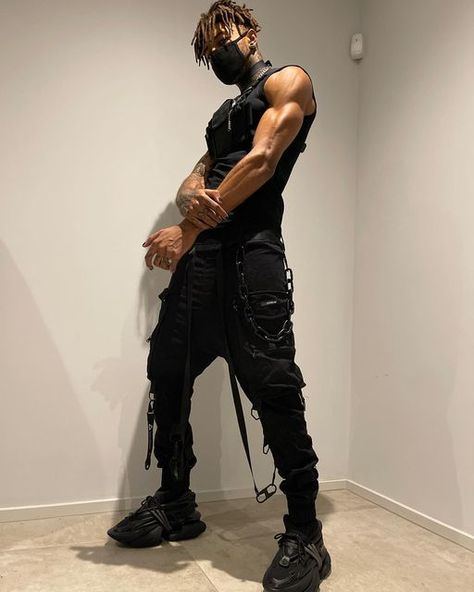 Edgy Outfits Boys, Male Rave Outfits, Rave Outfit Men, Techwear Men, Streetwear Wallpaper, Rave Outfits Men, Rave Fit, Techwear Outfits, Black Streetwear