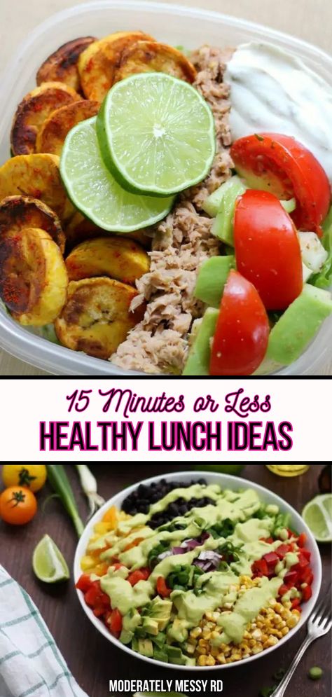 Healthy lunch ideas with shortcut strategies! Specifically, these easy lunch ideas can be prepped in 15 minutes or less. Whether you're at home all day or need some ideas to prep the night before, this list will give you inspiration so you don't have to turn to convenience foods or takeout. The focus of these lunches: well-balanced meals with at least 20 grams of protein. Well Balanced Meal Ideas, Light Lunches Ideas, Fast Healthy Lunch, Easy Work Lunches, Easy And Healthy Lunch Ideas, Microbiome Recipes, Easy Lunches For Work, 20 Grams Of Protein, Greek Yogurt Dips