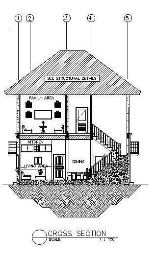 Cross-section details of the G+1 house AutoCAD DWG drawing file is provided. Download the AutoCAD 2D DWG file. - Cadbull Building Cross Section, Cross Section Architecture, Autocad Landscape, Cross Section Drawing, Section Drawing, Building House Plans Designs, Building House, Hotel Building, Steel Detail