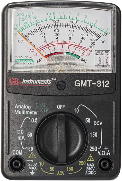 Gardner Bender GMT-312 Analog Multimeter, 5 Function / 12 Range, 300V AC/DC, for AC / DC Voltage & Current, Resistance, Continuity & Batteries, Black - Multi Testers - Amazon.com Analog Multimeter, Electrical Installation, Electrical Tools, Positive And Negative, Electrical Supplies, Diode, Electrical Equipment, Ac Dc, Pocket Size