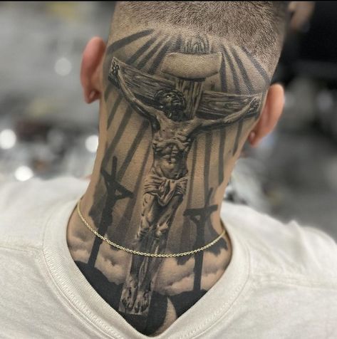 Back Of Neck And Head Tattoo, Religious Neck Tattoo, Jesus Neck Tattoo, Bald Head Tattoos, Year Neck Tattoo, Side Face Tattoo Men, Full Neck Tattoos For Men, Side Neck Tattoos For Men, Full Neck Tattoo For Guys