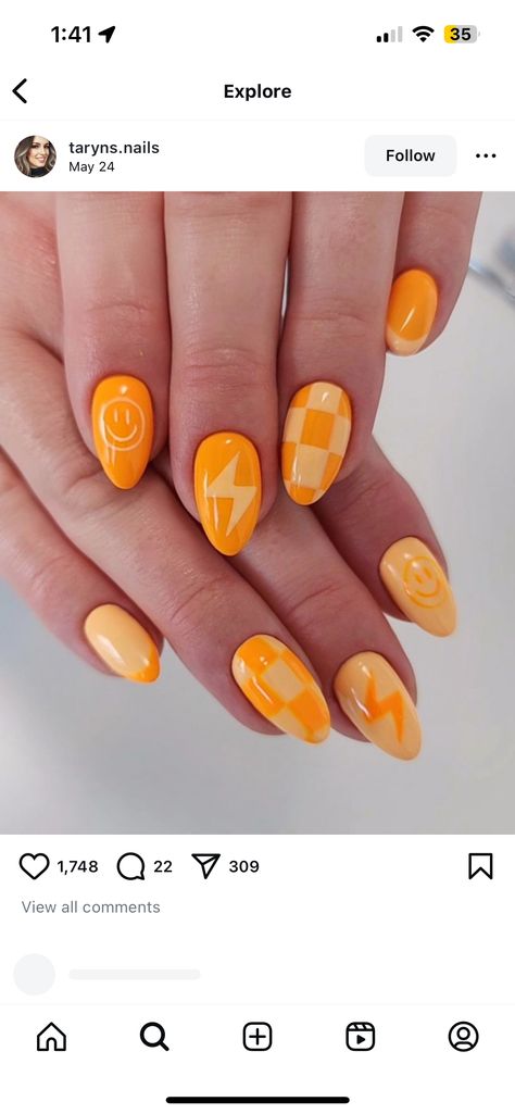 Kids Nail Designs, Orange Nail Designs, August Nails, Cute Gel Nails, Bright Nails, Nails For Kids, Yellow Nails, Orange Nails, Birthday Nails