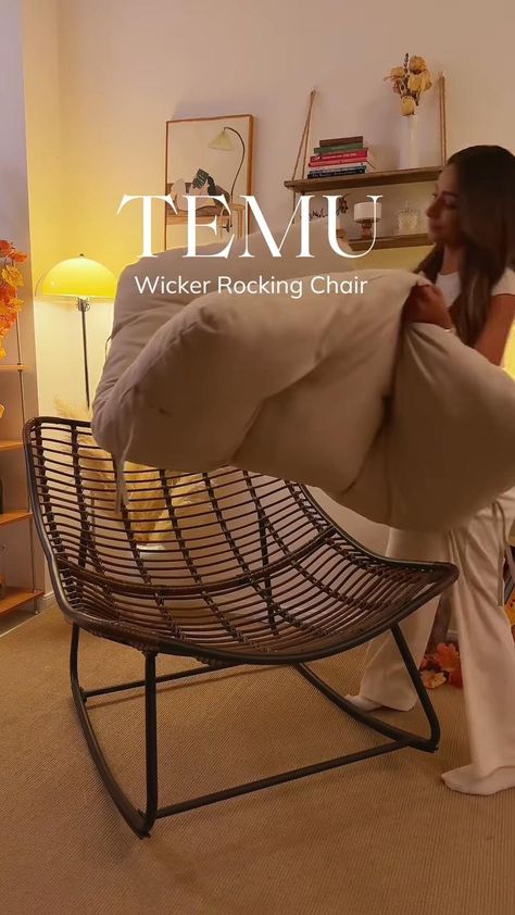 🌿 Unwind in style with our charming wicker rocking chair! Perfect for lazy afternoons or cozy evenings, it’s a beautiful spot to relax and enjoy life’s little moments. 🌞🪑 Embrace comfort and warmth in your space! Rocking Chair Patio, Lounge Chair Modern, Royal Chair, Chair Rattan, Wicker Lounge Chair, Chair For Bedroom, Wicker Rocking Chair, Outdoor Rocking Chair, Idea For Home