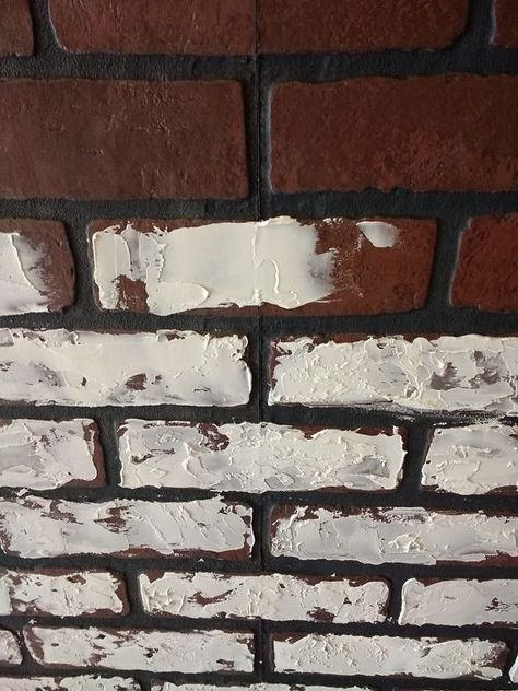 Faux Brick Wall In Kitchen, Painted Faux Brick Wall, Fake Brick Wall, Diy Faux Brick Wall, Faux Brick Backsplash, Painted Brick Wall, Faux Brick Wall Panels, Fake Brick, Brick Ideas