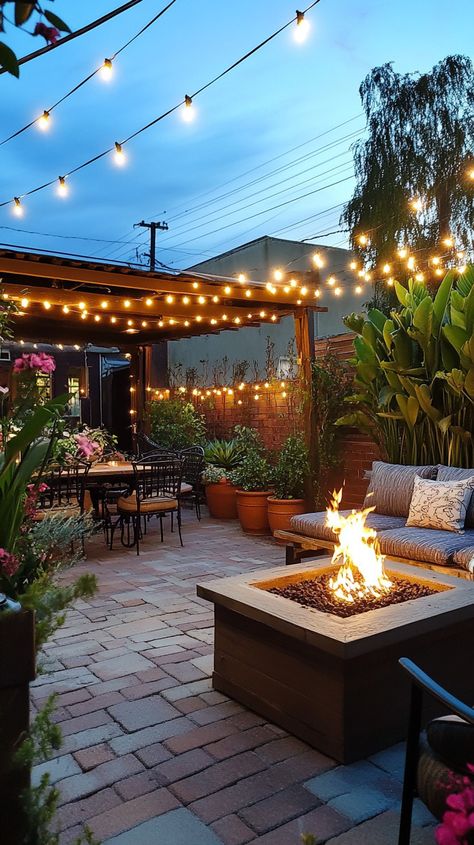 Step into Taurus' cozy outdoor patio paradise ✨ Comfortable seating invites relaxation, while a glowing fire pit adds warmth 🌿 String lights twinkle like stars, and lush potted plants create a serene escape. Perfect for starry nights or sunny afternoons 🌟🪴🔥 Cozy Backyard Aesthetic, Cozy Outdoor Patio, Patio Paradise, Lights Twinkle, Cozy Backyard, Starry Nights, Cozy Outdoor, Sunny Afternoon, Outdoor Retreat