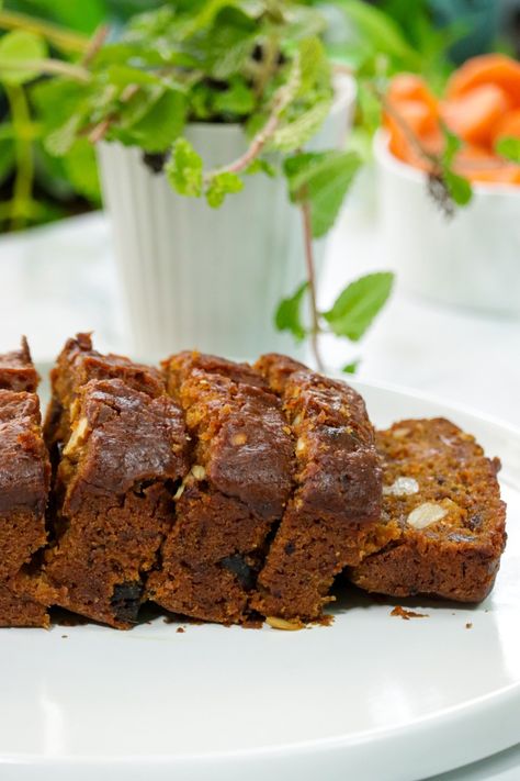 Eggless Carrot Dates Cake - Chocolate Dates Cake Recipe, Eggless Carrot Cake, Carrots And Dates, Dates Cake, Date Loaf, Cake Recipes Without Eggs, Wheat Recipes, Date Cake, Eggless Baking