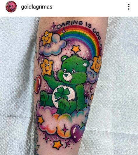 Care Bear Tattoo, Cupcake Tattoos, Care Bear Tattoos, Arm Sleeve Tattoos For Women, Hello Kitty Design, Becoming A Tattoo Artist, Family Tattoo Designs, Rainbow Tattoos, Saved Tattoo