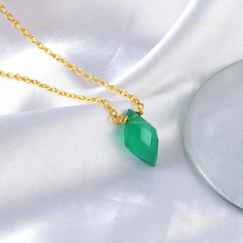 Real Silver Necklace, Green Onyx Necklace, Thanksgiving Jewelry, Rhombus Shape, Onyx Necklace, Anniversary Jewelry, Onyx Gemstone, Silver Gifts, Green Onyx