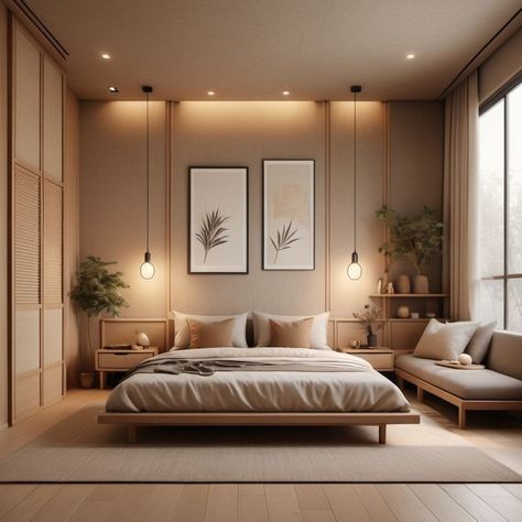 Master Bedrooms Minimalist Modern, Japandi Bedroom Moodboard, Muji Bedroom Design, Japandi Interior Bedroom, Bed Japandi, Minimalist Japandi Bedroom, Japandi Bedroom Interior, Japandi Interiors Moodboard, Muji Style Interior