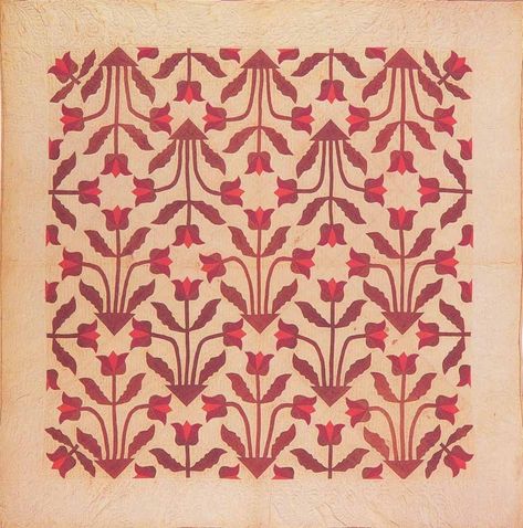 Folk Art Background, Tulip Quilt, Red And White Quilts, Floral Textile, Tie Dye Crafts, Folk Art Flowers, Pattern Design Inspiration, Applique Quilt, Old Quilts