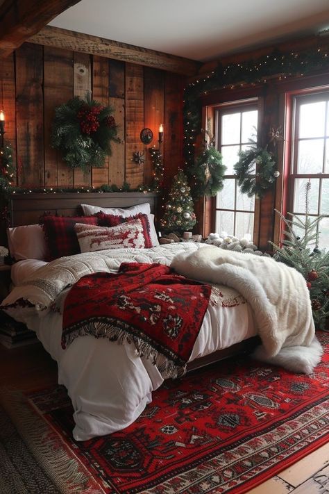 Homestyle Fries, Christmas Bedrooms Cozy, Christmas Cabins, Cozy Images, Bedrooms Cozy, Fall Dinnerware, Christmas Bedrooms, Cabin Christmas Decor, Men's Bedroom