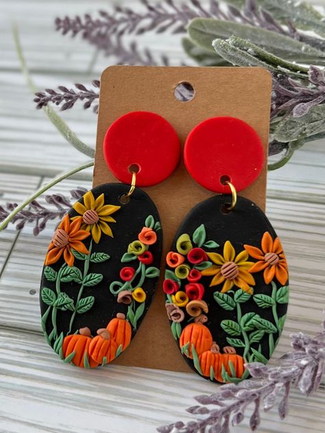 Halloween Earrings Polymer Clay, Cottagecore Halloween, Felt Earrings, Clay Embroidery, Felted Earrings, Paper Jewellery, Diy Earrings Easy, Autumn Jewelry, Jewelry Clay