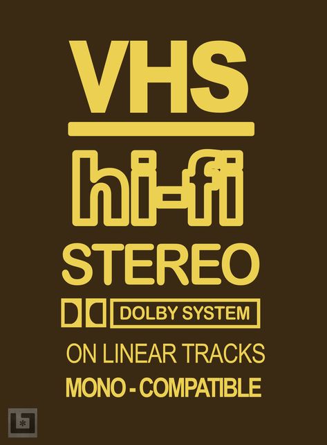 'VHS hifi stereo' label recreation by Logocryo. Appeared on the spine of blank VHS boxes. 80s Vhs Covers, Running Artwork, Vhs Logo, Record Label Logo, Vhs Box, Random Designs, Hifi Stereo, Font Pairing, Cover Phone