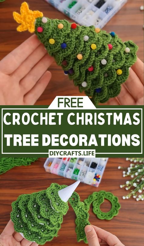 Crochet Christmas Ornaments Free Ideas, Crochet Christmas Tree Decorations Pattern, Christmas Cozy Crochet Pattern, Free Crochet Christmas Patterns Holidays, Crochet Diy Gifts Ideas, Knitted Xmas Tree Decorations, Crochet Pattern For Christmas Tree, Crochet Free Pattern Christmas Tree, Useful Crochet Christmas Gifts