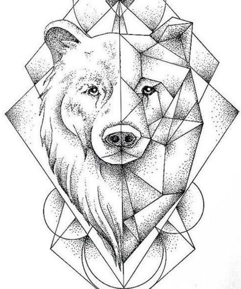 Geometric Bear Tattoo, Horse Tattoo Design, Geometric Lion, Geometric Wolf, Elephant Tapestry, Geometric Bear, Shape Tattoo, Bear Tattoos, Nordic Tattoo