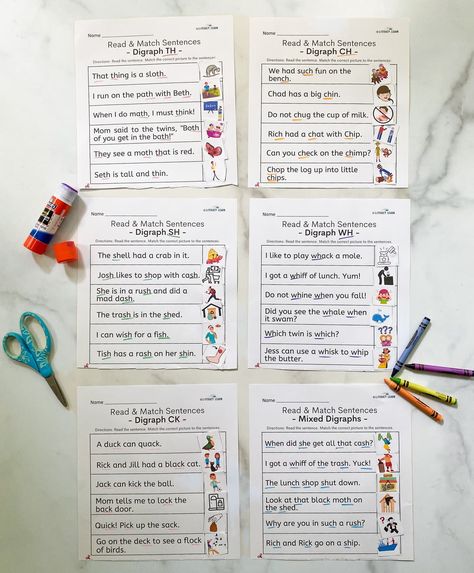 Digraph Sentences Worksheets (6 Free Printables) Diagraph Worksheet For Kids, Alphabet Sentences Free, Th Diagraph Worksheets, Digraph Sentences, Ch Digraph Worksheet, Th Digraph, Sentence Fluency, Ch Words, Digraphs Worksheets