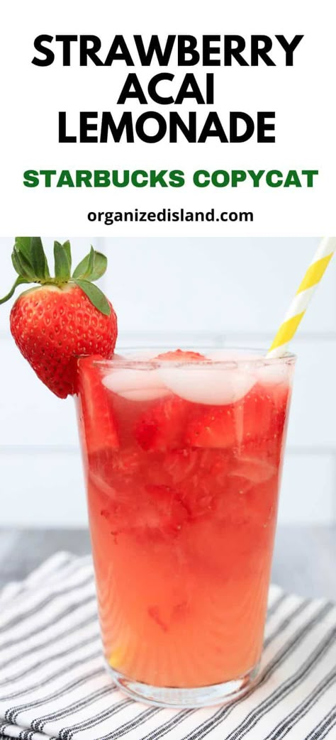 Strawberry Acai Refresher With Lemonade Recipe, Starbucks Strawberry Acai Lemonade, Starbucks Strawberry Refresher, Strawberry Acai Lemonade, Acai Lemonade, Starbucks Strawberry Acai, Acai Drink, Starbucks Strawberry Acai Refresher, Acai Recipes