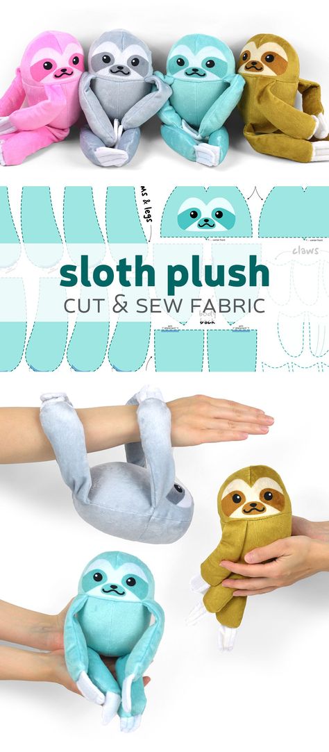 Sloth Plush: Cut & Sew Fabric with a Twist Ideas For 1 Yard Of Fabric, Diy Sloth Plush, Sloth Stuffed Animal Pattern, Sloth Pattern Free Sewing, Easy Stuffed Animals To Sew Free Pattern, Sloth Sewing Pattern, Easy Stuffed Animals To Sew, Sew Stuffed Animals, Stuffy Pattern