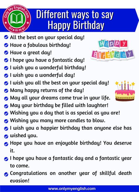 30+ Different Ways to Say Happy Birthday » OnlyMyEnglish Birthday Sentence, Ways To Say Happy Birthday, Happy Birthday Buddy, Today Is Your Birthday, Funny Wishes, Birthday Greetings Friend, Happy Birthday Greetings Friends, Birthday Wishes For Friend, Happy Returns