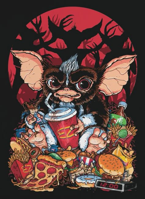 Gremlins Gremlin Art, Mixed Wallpaper, Gremlins Art, Spooky Artwork, 80s Aesthetic Wallpaper, 80s Wallpaper, Fat Tiger, The Gremlins, Cartoon Character Art