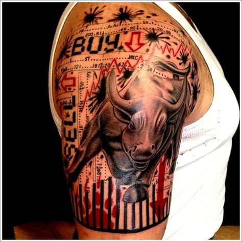 Stock market trading tattoo ideas bull and bear Tattoos Meaning Strength, Mouth Tattoo, Bull Tattoo, Bull Tattoos, Men Tattoos Arm Sleeve, Taurus Tattoos, Trash Polka Tattoo, Cool Chest Tattoos, Chest Tattoo Men