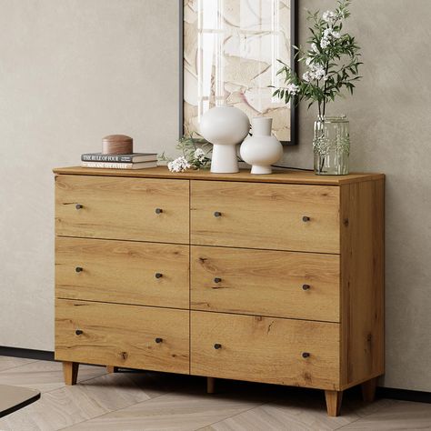 PRICES MAY VARY. Modern Kids Dresser: Combined with oak brown wood finish surface and black knobs add a touch of elegance to any room. 32.4" Height makes you access and place the items without any effort. Ample Storage Space: There are 6 deep drawers each of which measures 20.9" L x 11.3" W x 5.9" H, this beige baby dresser is great to organize your clothes, blankets, etc. As well as the 47.2"x15.3" wide tabletop is perfect for displaying lamps, books, etc. The bedroom dresser maximizes the vert Chest Of Drawers Modern, Dark Wood Dresser, Dresser Tv, Kids Dresser, Ikea Malm Dresser, Black Knobs, Wood Closet, Malm Dresser, Dresser Tv Stand