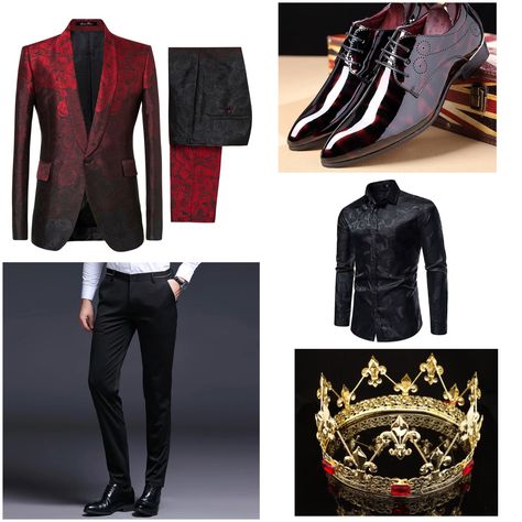 Alice In Wonderland King Of Hearts Costume, King Of Hearts Costume Men, King Of Hearts Cosplay, Queen Of Hearts Genderbend, Card Themed Outfit, Queen And King Of Hearts Costume, King Of Hearts Aesthetic, King And Queen Of Hearts Costume, King Of Hearts Costume