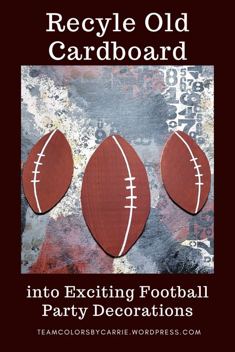 Decorate for your next game day party with fun football decorations you make from recycled cardboard! Throwing A Football, Football Template, Football Party Decorations, Football Diy, Game Day Party, Sports Theme Birthday, How To Recycle, Football Decorations, Football Quotes