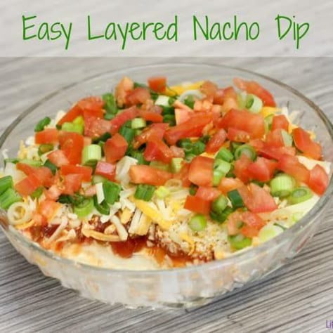 Easy Layered Nacho Dip Recipe - The Exploring Family Easy Nacho Dip, Easy Layered Nacho Dip, Nacho Dips, Nacho Dip Recipe, Nachos Dip, Layered Nacho Dip, Nachos Dip Recipe, Cheesy Bacon Dip, Dip For Tortilla Chips