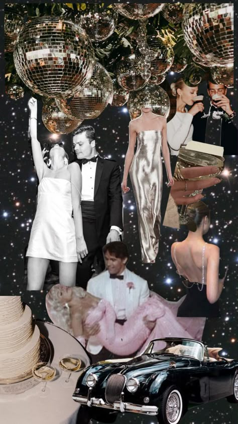 #afterparty #weddinginspo #disco #moodboard 60s New Years Eve Party, New Years Eve Mood Board, Dark Disco Aesthetic, Studio 54 Decorations, Disco Glam Wedding, Modern Disco Party, Extravaganza Outfit, Afterparty Aesthetic, Disco Aesthetic 70s