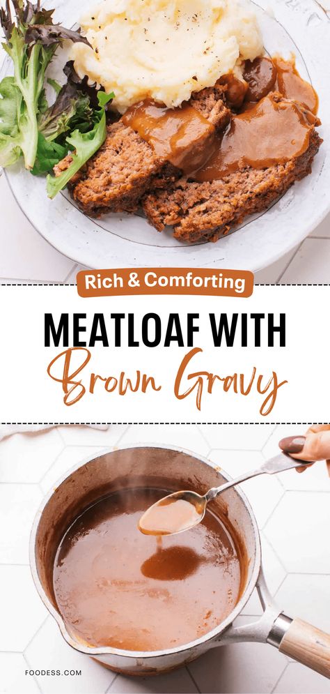 Meatloaf and gravy - a match made in comfort food heaven. But is your meatloaf gravy just okay? This recipe gives away the secret to a rich, flavorful brown gravy that elevates your entire dish. The juicy meatloaf is simple to prepare and packed with deliciousness. It's the best meatloaf recipe to transform your next weeknight dinner into a warm and satisfying experience. Head over to my blog now and get ready to experience meatloaf like never before! Gravy For Meatloaf And Mashed Potatoes, Savory Meatloaf With Gravy, Meatloaf Brown Gravy Recipes, Meatloaf With Gravy Recipes Easy, Meatloaf With Beef Gravy, Meat With Gravy Recipes, Best Meatloaf Recipes With Brown Gravy, Meatloaf Recipes Gravy, Meatloaf And Brown Gravy