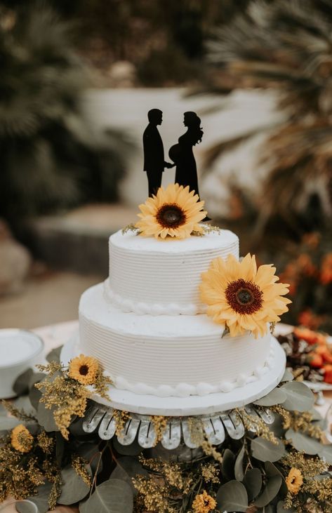 2 Tier Sunflower Wedding Cake, Simple Fall Wedding Cakes 2 Tier, Simple Sunflower Wedding Cake, June Wedding Cake, Simple Fall Wedding Cakes, 2 Tier White Wedding Cake, Simple Wedding Cake 2 Tier, Wedding Cakes Sunflower, Wedding Cake With Sunflowers