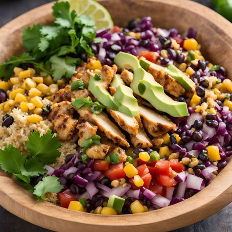 Southwest Chicken Bowl Recipe: Perfectly Spiced Meal! - The Fresh Man cook Rotisserie Chicken Bowl Recipes, Southwest Bowl Recipe, Bowl Recipes Chicken, Healthy Chicken Bowls Clean Eating, Chicken Grain Bowl Recipe, Fiesta Chicken Bowl, Grain Bowls Chicken, Southwest Bowls, Chicken Enchilada Bowl