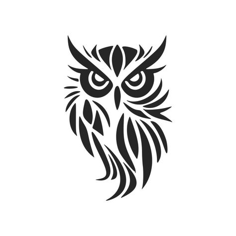 Cool simple black vector owl vector logo. Isolated. Owl Stencil Templates, Owl Design Drawing, Owl Clipart Black And White, Simple Owl Tattoo Design, Simple Owl Drawing, Abstract Owl Tattoo, Owl Black And White, Owl Drawing Simple, Owl Stencil