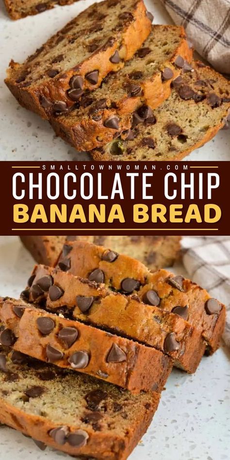 Turn your over-ripe bananas into a back-to-school breakfast idea! This Chocolate Chip Banana Bread recipe comes easily with simple ingredients full of semi-sweet chocolate chips and bananas. Enjoy a freshly baked slice of banana bread for an easy breakfast on the go! Best Banana Bread Recipe Moist Chocolate Chips, Ripe Banana Recipes Chocolate, Chocolate Chip Banana Bread Recipe Moist, Banana Bread Butter, Super Ripe Banana Recipe, What To Make With Ripe Bananas Easy, Banana Bread Two Bananas, Peanut Butter Chocolate Chip Banana Loaf, Extra Ripe Banana Recipes