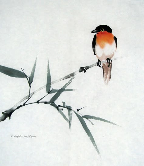 Category: Birds - VIRGINIA LLOYD-DAVIES - JOYFUL BRUSH® Chinese Birds Painting, Chinese Painting Bird, Chinese Birds, Chinese Painting Flowers, Chinese Bird, Birds On Branch, Japanese Ink Painting, Chinese Drawings, Japanese Bird