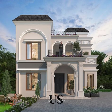 Classical Elevation . . . . . Classical House Elevation, Classic Elevation Design, Classical Elevation Design, House Porch Design, New Classic Villa, Classic Elevation, Big Modern Houses, House Elevations, Classical Villa