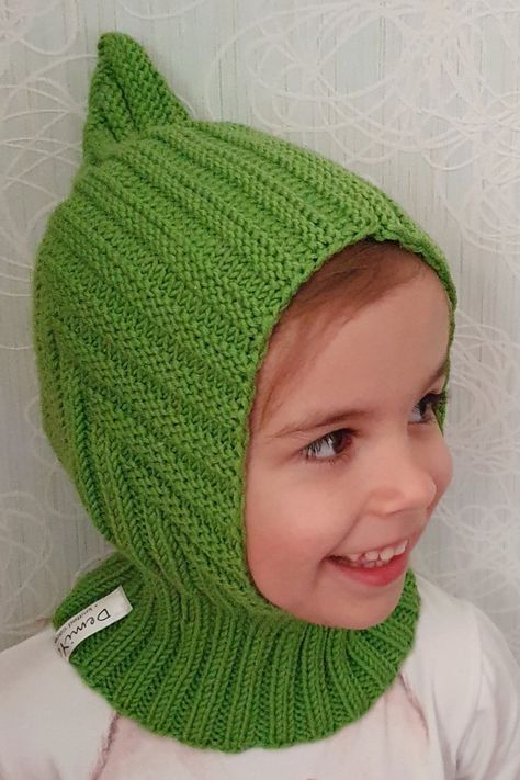 Green wool balaclava pixie hat for toddler and kids A comfortable, trendy and stylish knitted infant, baby, child pointy helmet Wool Balaclava, Hat For Baby, Fiber Crafts, Kids Hat, Pixie Hat, Toddler Winter, Childrens Hats, Toddler Hat, Baby Hats Knitting